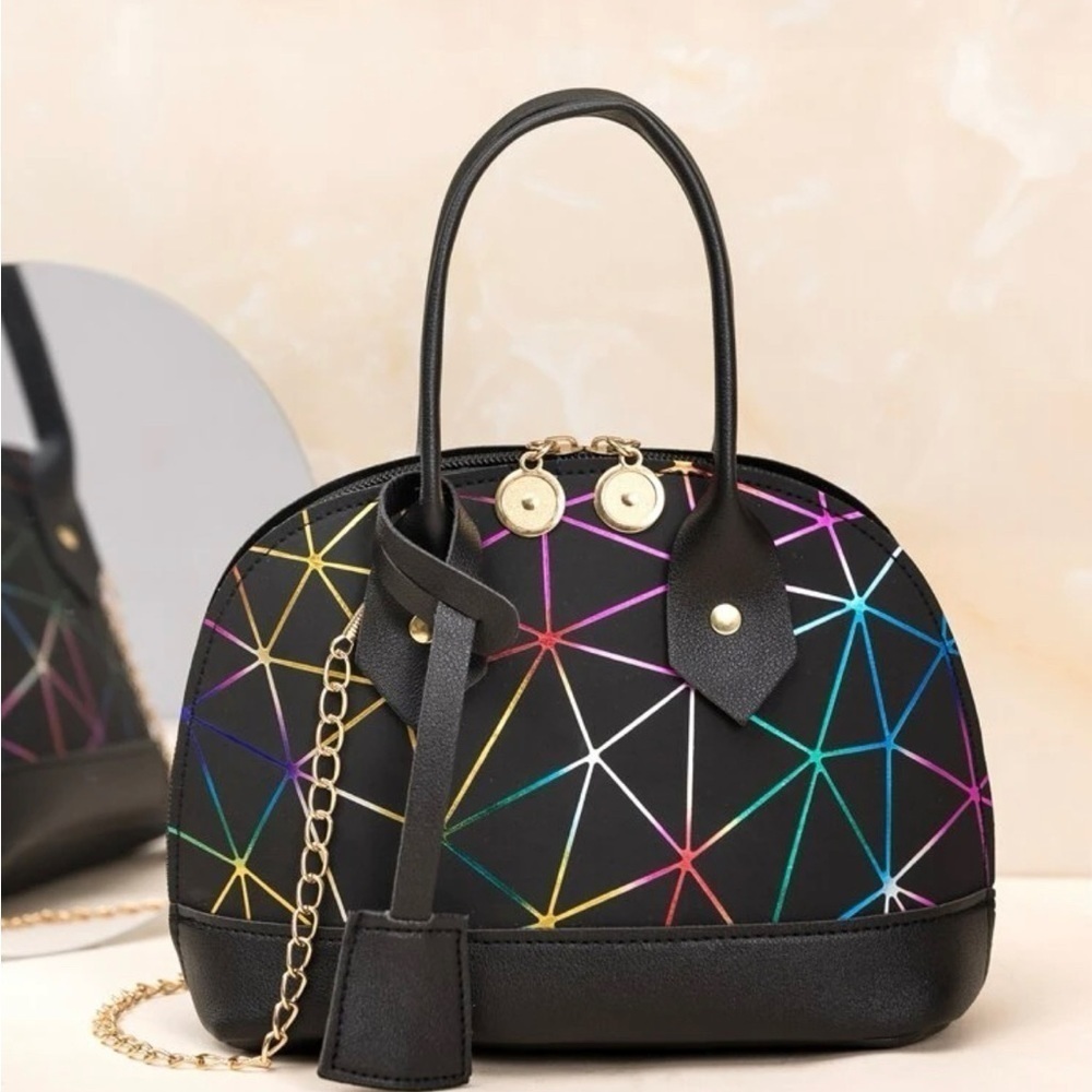 Black Geometric Ombre Design Dome Mini Bag - Picture 3 of 14